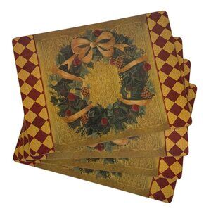 Pimpernel Cork-Backed Placemats Set Of 4 Wreath Design Red Green Check